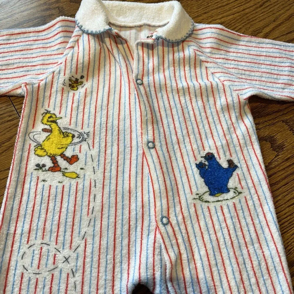 VTG Baby Sesame Street Baseball Terry Footy Pajamas Size 1 18.5-23 Lbs. JC Penny